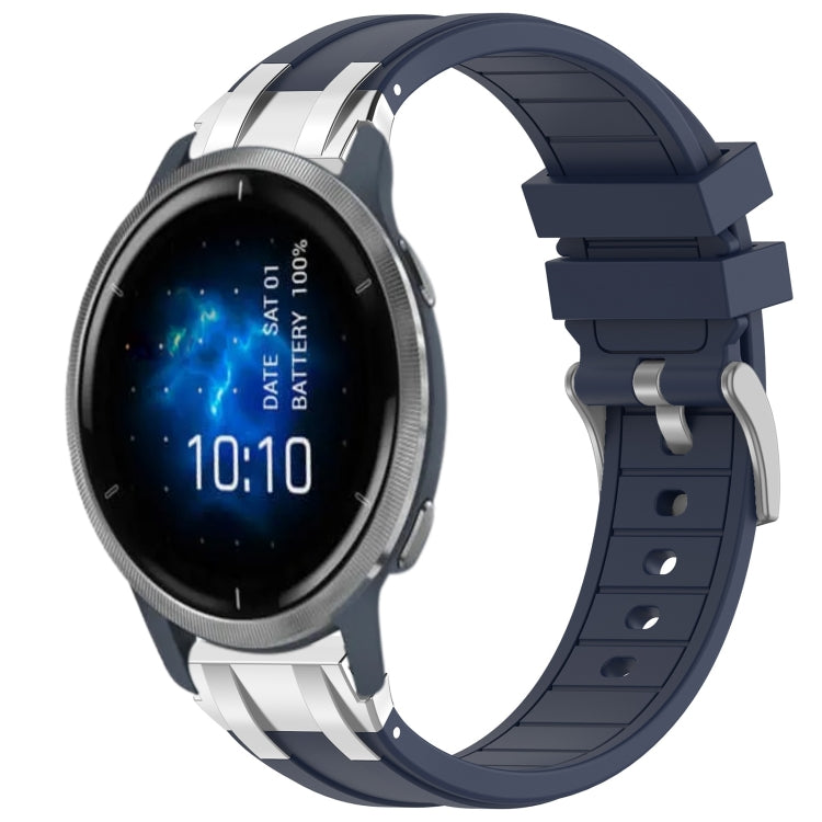 For Garmin Venu 2 22mm Quick Release Silver Buckle Royal Silicone Watch Band(Navy Blue) by bashfashion