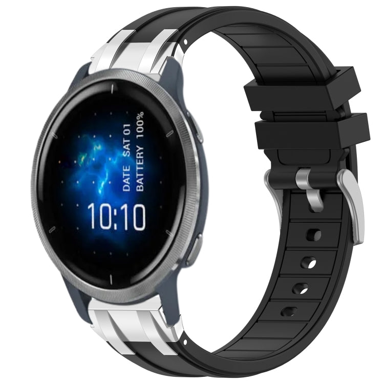 For Garmin Venu 2 22mm Quick Release Silver Buckle Royal Silicone Watch Band(Black) by bashfashion