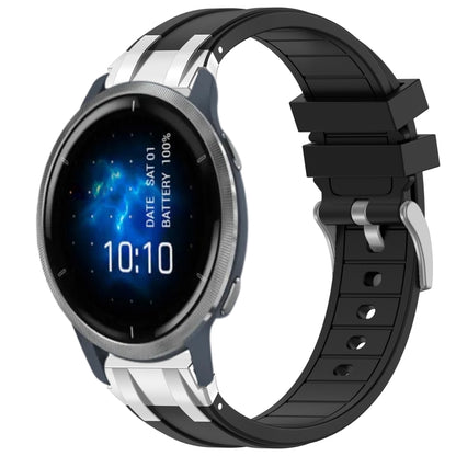 For Garmin Venu 2 22mm Quick Release Silver Buckle Royal Silicone Watch Band(Black) by bashfashion