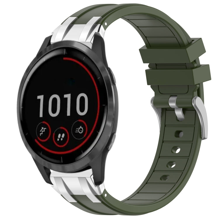 For Garmin Vivoactive 4 22mm Quick Release Silver Buckle Royal Silicone Watch Band(Olive Green) by bashfashion