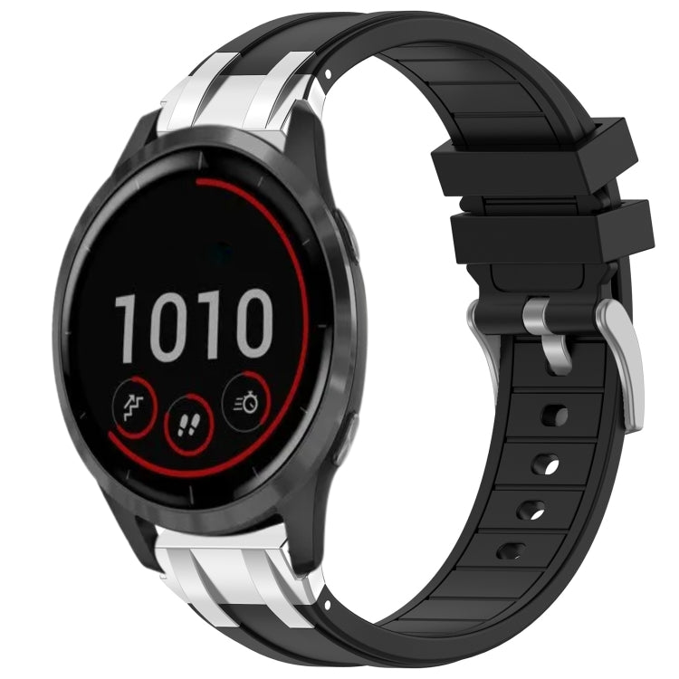 For Garmin Vivoactive 4 22mm Quick Release Silver Buckle Royal Silicone Watch Band(Black) by bashfashion