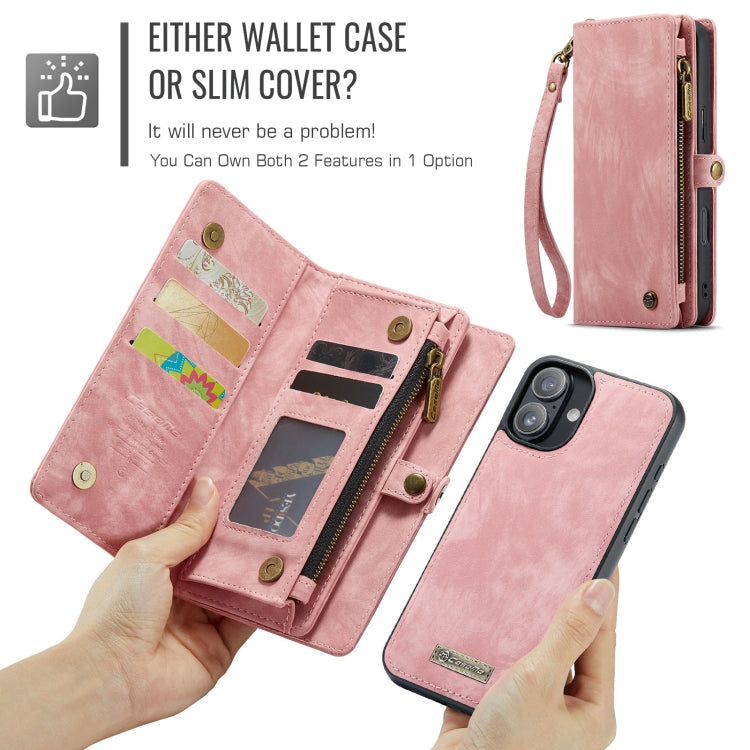 For iPhone 16 Plus CaseMe 008 Detachable Multifunctional Leather Phone Case(Pink) by CaseMe