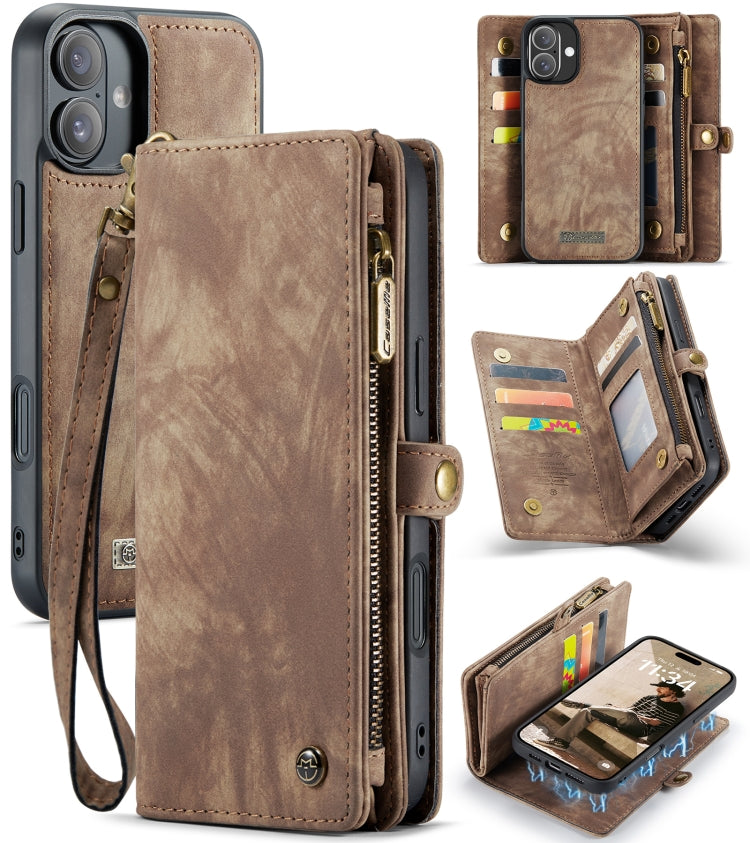 For iPhone 16 Plus CaseMe 008 Detachable Multifunctional Leather Phone Case(Brown) by CaseMe