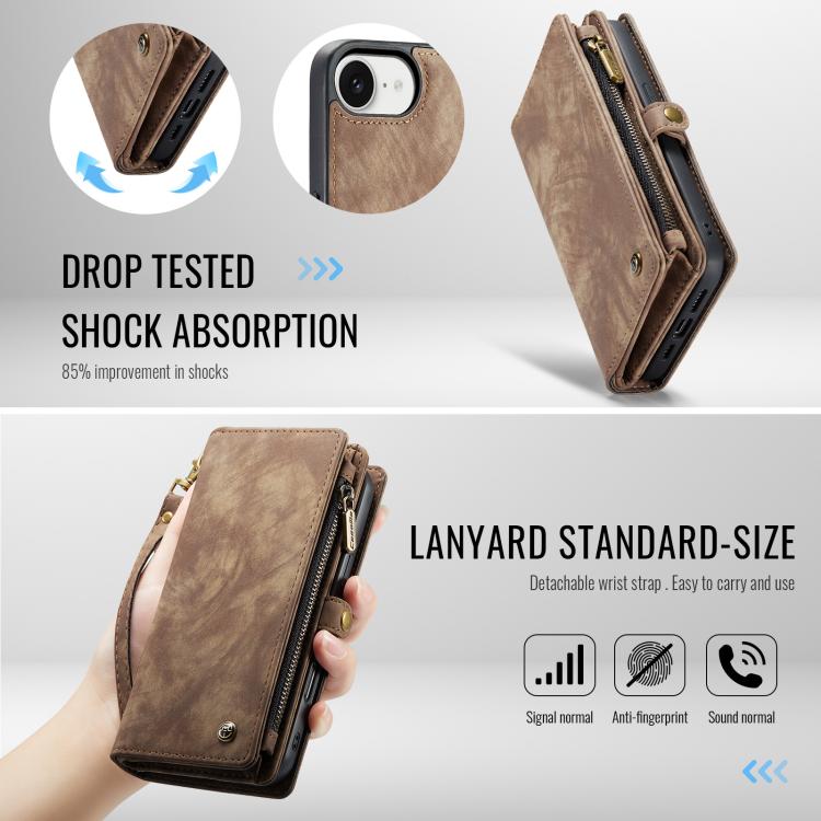 For iPhone 16e CaseMe 008 Detachable Multifunctional Leather Phone Case(Brown) by CaseMe