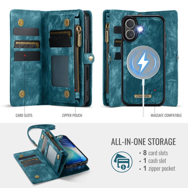 For iPhone 17 CaseMe 008 Detachable Multifunctional Leather Phone Case(Blue) by CaseMe