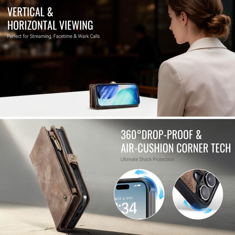 For iPhone 17 CaseMe 008 Detachable Multifunctional Leather Phone Case(Brown) by CaseMe