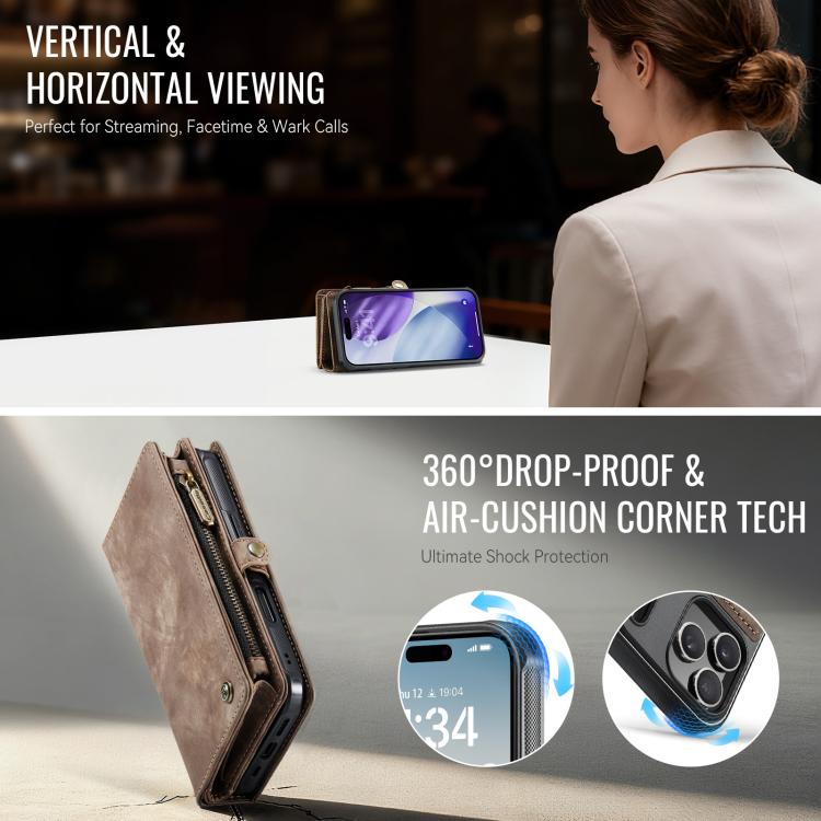 For iPhone 17 Pro CaseMe 008 Detachable Multifunctional Leather Phone Case(Brown) by CaseMe