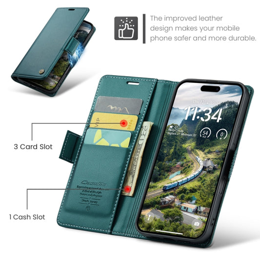 For iPhone 16 Pro Max CaseMe 023 Butterfly Buckle Litchi Texture RFID Anti-theft Leather Phone Case(Green) by CaseMe