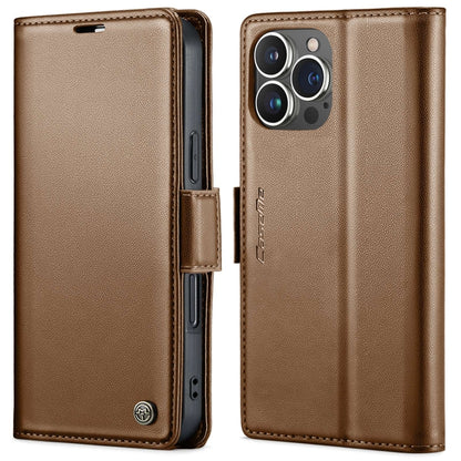 For iPhone 16 Pro Max CaseMe 023 Butterfly Buckle Litchi Texture RFID Anti-theft Leather Phone Case(Brown) by CaseMe
