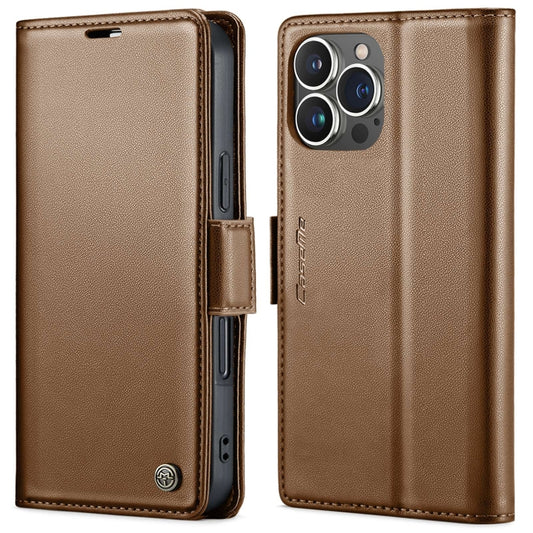 For iPhone 16 Pro Max CaseMe 023 Butterfly Buckle Litchi Texture RFID Anti-theft Leather Phone Case(Brown) by CaseMe