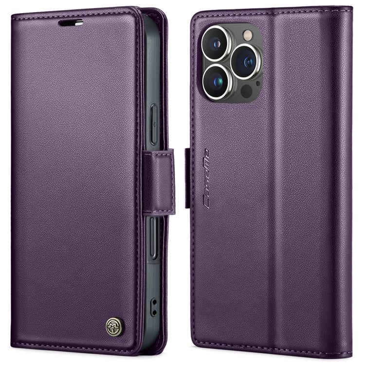 For iPhone 16 Pro CaseMe 023 Butterfly Buckle Litchi Texture RFID Anti-theft Leather Phone Case(Purple) by CaseMe