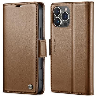 For iPhone 16 Pro CaseMe 023 Butterfly Buckle Litchi Texture RFID Anti-theft Leather Phone Case(Brown) by CaseMe
