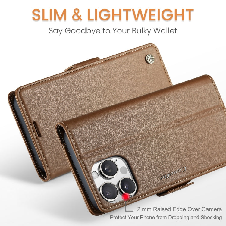 For iPhone 16 Pro CaseMe 023 Butterfly Buckle Litchi Texture RFID Anti-theft Leather Phone Case(Brown) by CaseMe