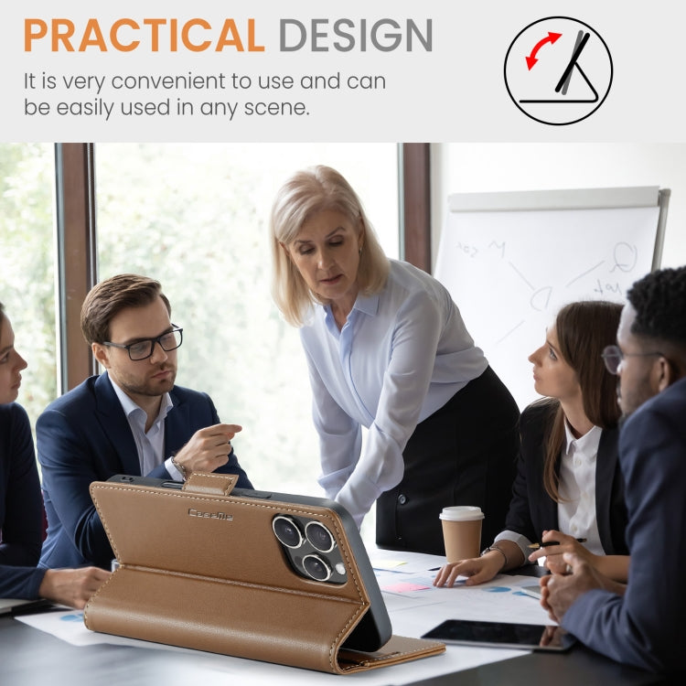 For iPhone 16 Pro CaseMe 023 Butterfly Buckle Litchi Texture RFID Anti-theft Leather Phone Case(Brown) by CaseMe