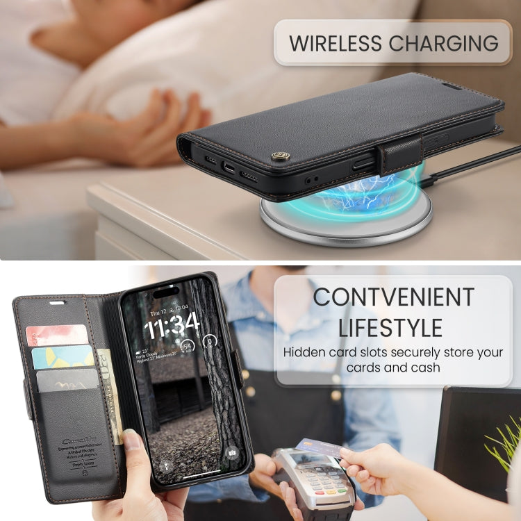 For iPhone 16 Pro CaseMe 023 Butterfly Buckle Litchi Texture RFID Anti-theft Leather Phone Case(Black) by CaseMe