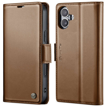 For iPhone 16 CaseMe 023 Butterfly Buckle Litchi Texture RFID Anti-theft Leather Phone Case(Brown) by CaseMe