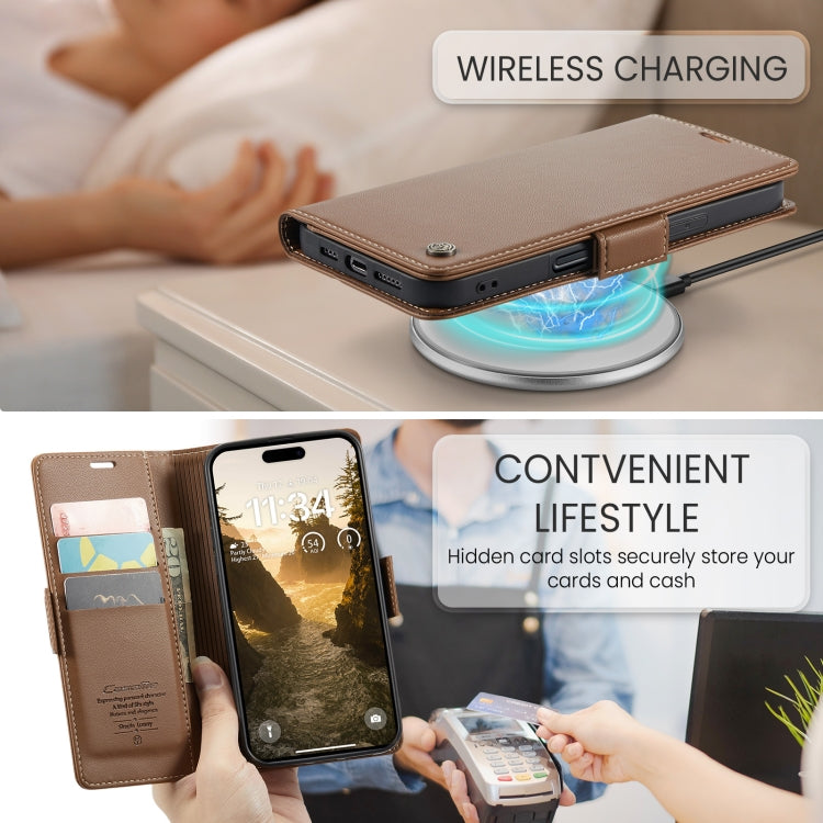 For iPhone 16 CaseMe 023 Butterfly Buckle Litchi Texture RFID Anti-theft Leather Phone Case(Brown) by CaseMe