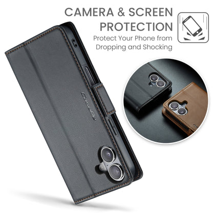 For iPhone 16 CaseMe 023 Butterfly Buckle Litchi Texture RFID Anti-theft Leather Phone Case(Black) by CaseMe