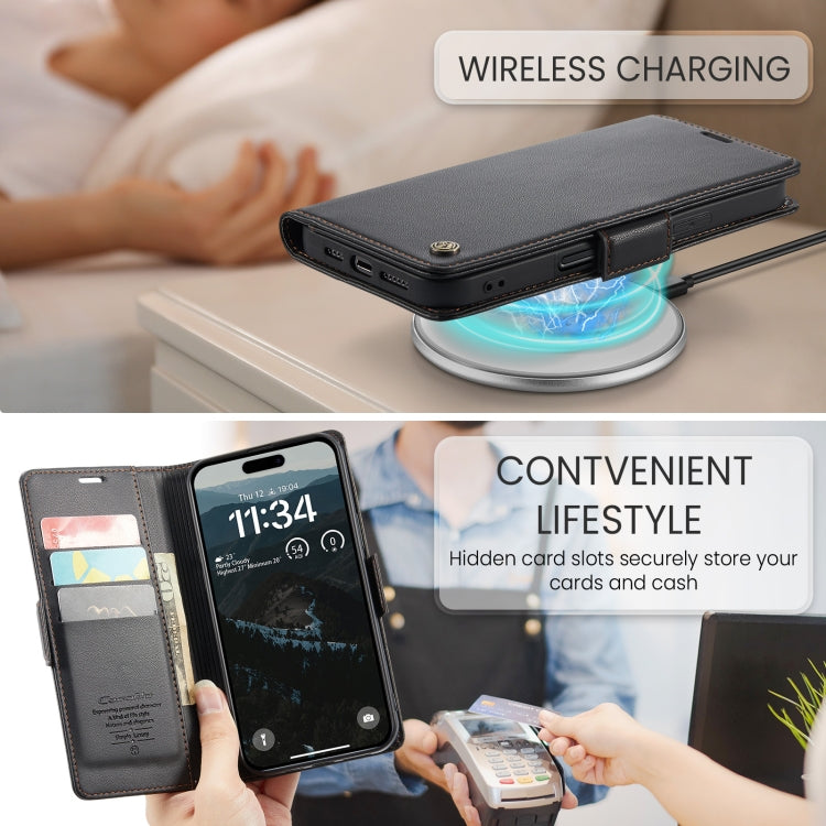 For iPhone 16 CaseMe 023 Butterfly Buckle Litchi Texture RFID Anti-theft Leather Phone Case(Black) by CaseMe