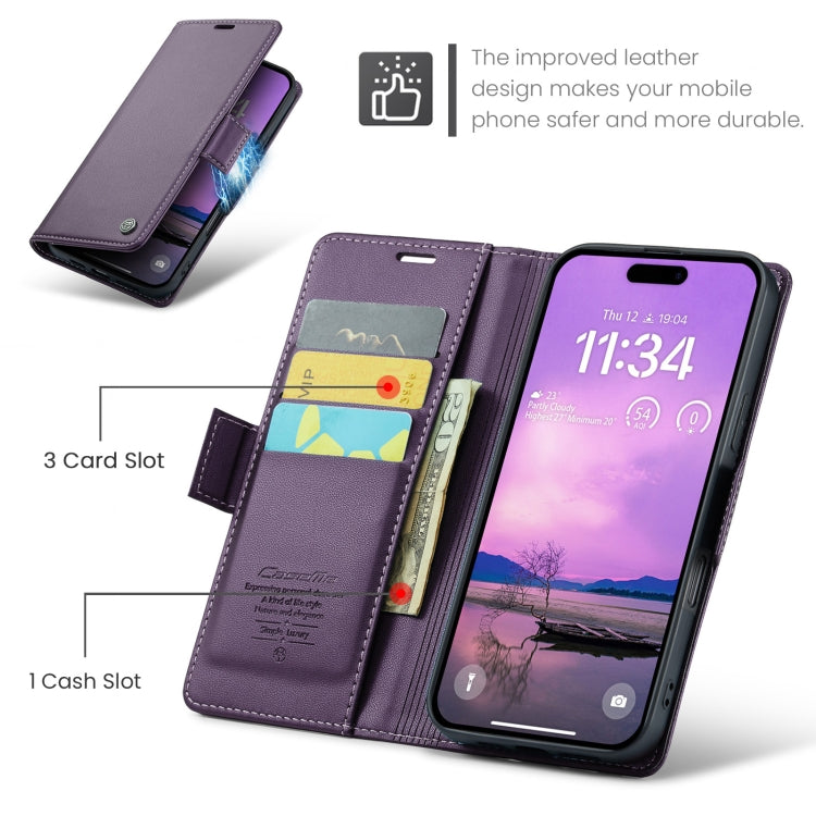For iPhone 16 Plus CaseMe 023 Butterfly Buckle Litchi Texture RFID Anti-theft Leather Phone Case(Purple) by CaseMe