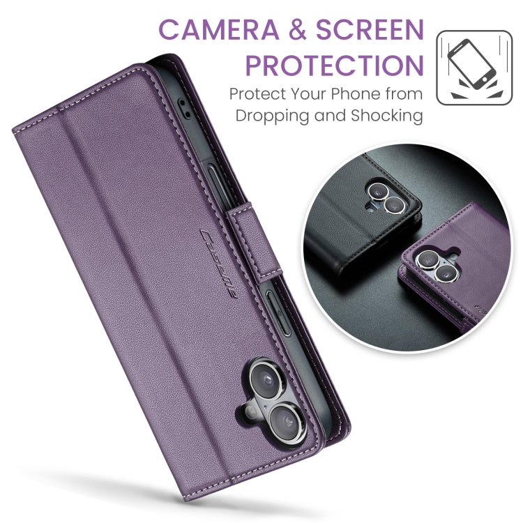 For iPhone 16 Plus CaseMe 023 Butterfly Buckle Litchi Texture RFID Anti-theft Leather Phone Case(Purple) by CaseMe