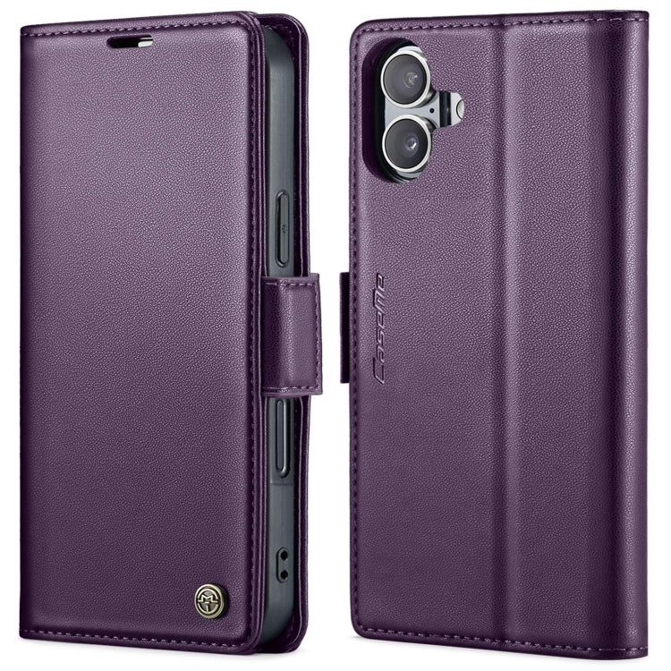 For iPhone 16 Plus CaseMe 023 Butterfly Buckle Litchi Texture RFID Anti-theft Leather Phone Case(Purple) by CaseMe