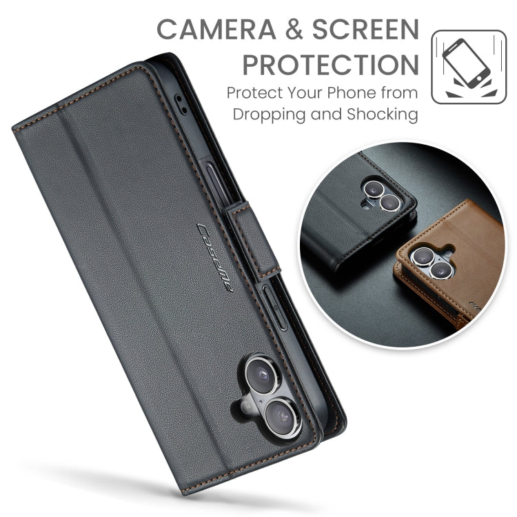 For iPhone 16 Plus CaseMe 023 Butterfly Buckle Litchi Texture RFID Anti-theft Leather Phone Case(Black) by CaseMe