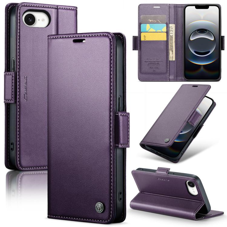 For iPhone 16e CaseMe 023 Butterfly Buckle Litchi Texture RFID Anti-theft Leather Phone Case(Purple) by CaseMe