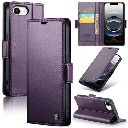 For iPhone 16e CaseMe 023 Butterfly Buckle Litchi Texture RFID Anti-theft Leather Phone Case(Purple) by CaseMe