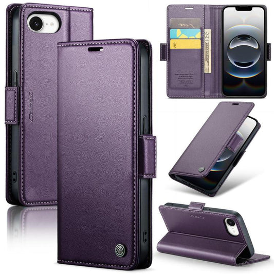 For iPhone 16e CaseMe 023 Butterfly Buckle Litchi Texture RFID Anti-theft Leather Phone Case(Purple) by CaseMe