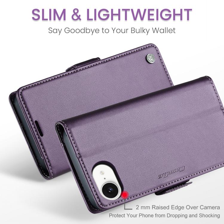 For iPhone 16e CaseMe 023 Butterfly Buckle Litchi Texture RFID Anti-theft Leather Phone Case(Purple) by CaseMe