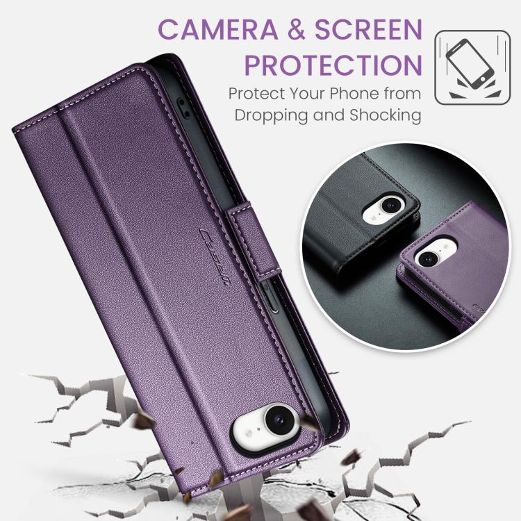 For iPhone 16e CaseMe 023 Butterfly Buckle Litchi Texture RFID Anti-theft Leather Phone Case(Purple) by CaseMe
