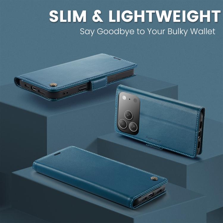 For iPhone 17 Pro CaseMe 023 Butterfly Buckle Litchi Texture RFID Anti-theft Leather Phone Case(Blue) by CaseMe