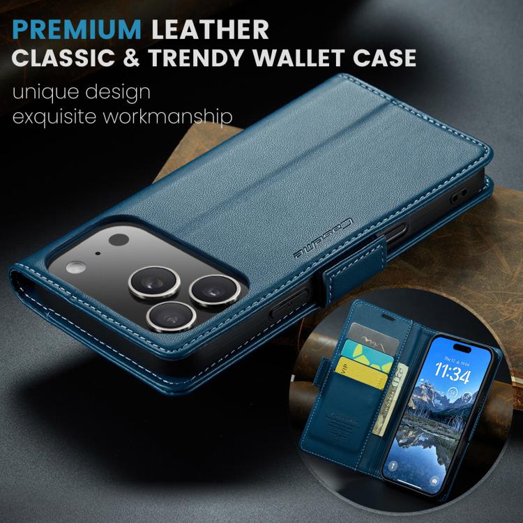 For iPhone 17 Pro CaseMe 023 Butterfly Buckle Litchi Texture RFID Anti-theft Leather Phone Case(Blue) by CaseMe
