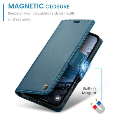 For iPhone 17 Pro CaseMe 023 Butterfly Buckle Litchi Texture RFID Anti-theft Leather Phone Case(Blue) by CaseMe