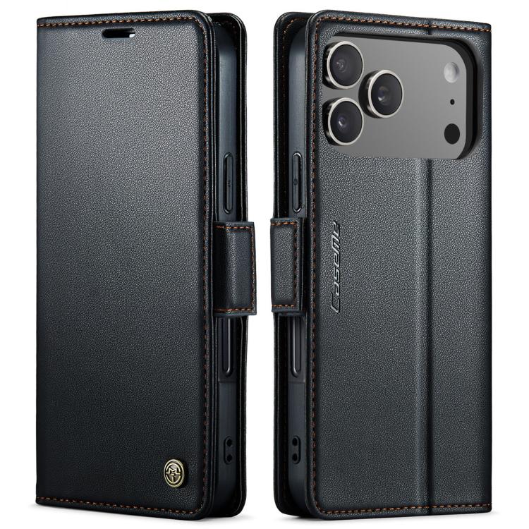 For iPhone 17 Pro CaseMe 023 Butterfly Buckle Litchi Texture RFID Anti-theft Leather Phone Case(Black) by CaseMe