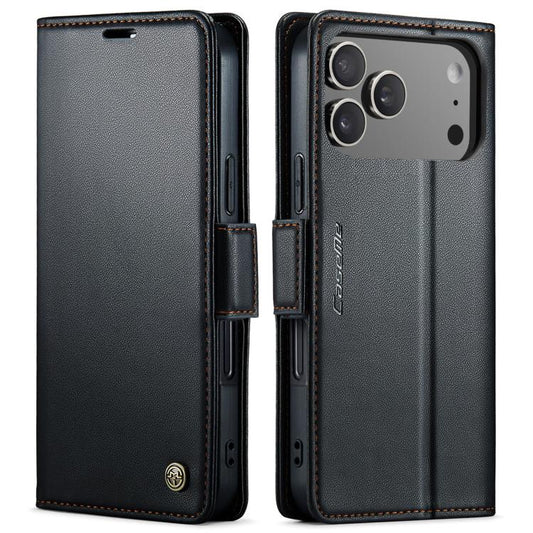 For iPhone 17 Pro CaseMe 023 Butterfly Buckle Litchi Texture RFID Anti-theft Leather Phone Case(Black) by CaseMe