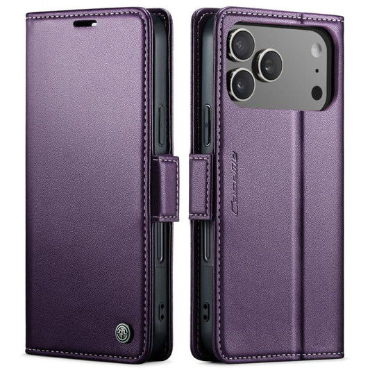 For iPhone 17 Pro CaseMe 023 Butterfly Buckle Litchi Texture RFID Anti-theft Leather Phone Case(Purple) by CaseMe