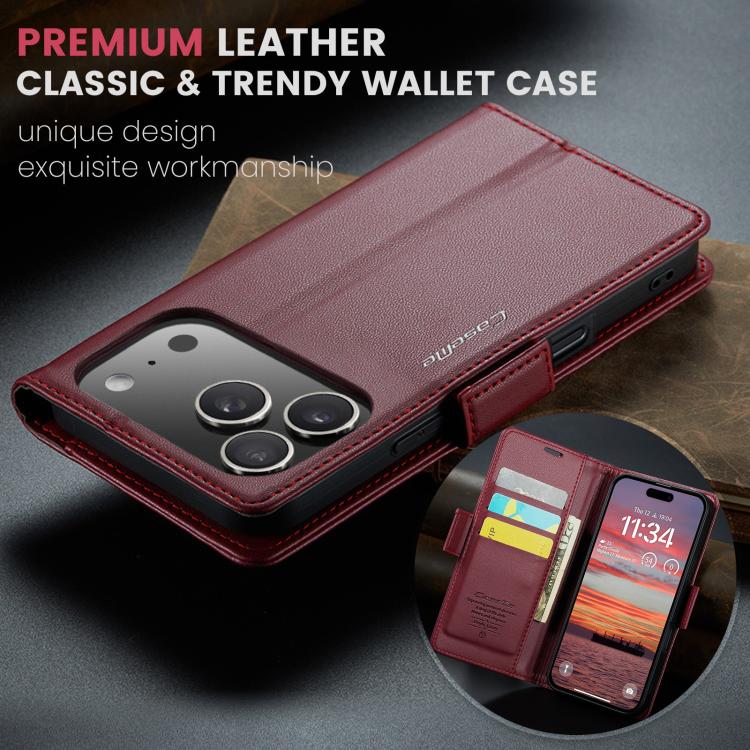 For iPhone 17 Pro Max CaseMe 023 Butterfly Buckle Litchi Texture RFID Anti-theft Leather Phone Case(Red) by CaseMe