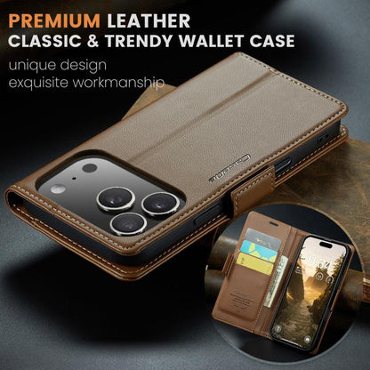 For iPhone 17 Pro Max CaseMe 023 Butterfly Buckle Litchi Texture RFID Anti-theft Leather Phone Case(Brown) by CaseMe