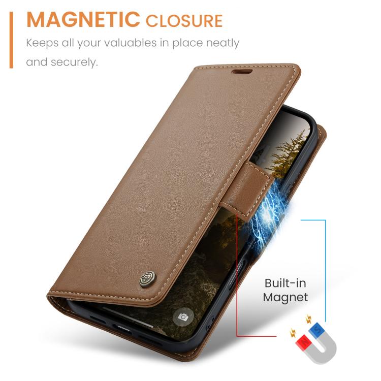 For iPhone 17 Pro Max CaseMe 023 Butterfly Buckle Litchi Texture RFID Anti-theft Leather Phone Case(Brown) by CaseMe