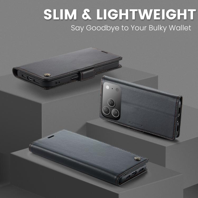 For iPhone 17 Pro Max CaseMe 023 Butterfly Buckle Litchi Texture RFID Anti-theft Leather Phone Case(Black) by CaseMe