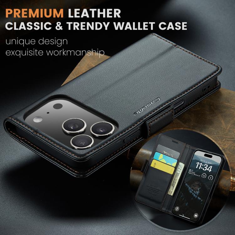 For iPhone 17 Pro Max CaseMe 023 Butterfly Buckle Litchi Texture RFID Anti-theft Leather Phone Case(Black) by CaseMe