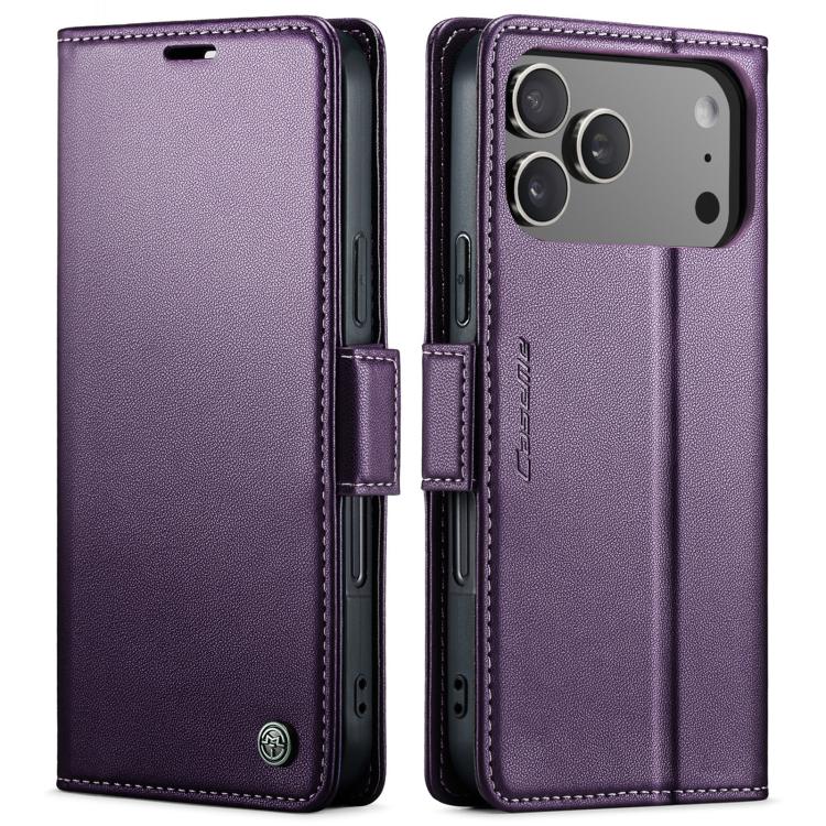 For iPhone 17 Pro Max CaseMe 023 Butterfly Buckle Litchi Texture RFID Anti-theft Leather Phone Case(Purple) by CaseMe
