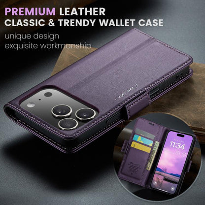 For iPhone 17 Pro Max CaseMe 023 Butterfly Buckle Litchi Texture RFID Anti-theft Leather Phone Case(Purple) by CaseMe