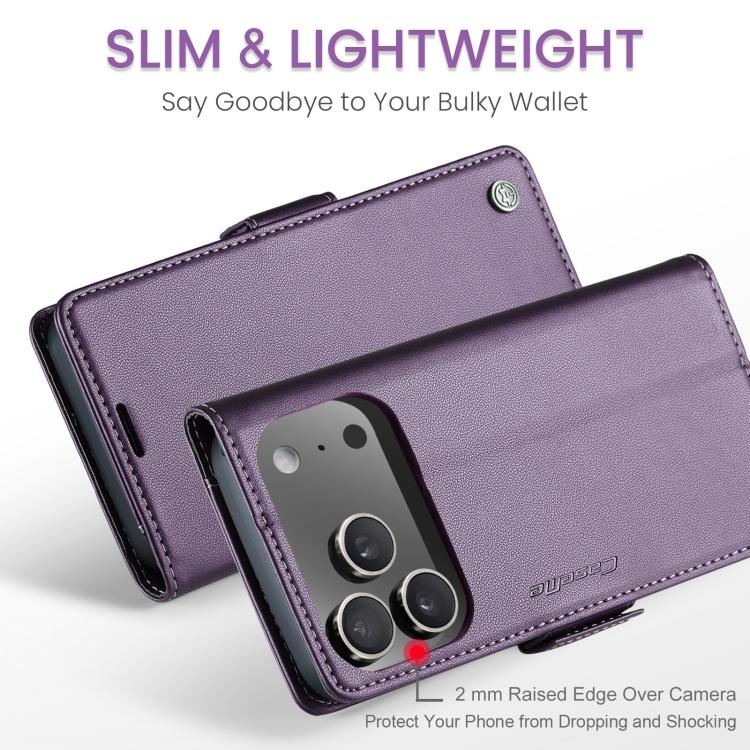 For iPhone 17 Pro Max CaseMe 023 Butterfly Buckle Litchi Texture RFID Anti-theft Leather Phone Case(Purple) by CaseMe