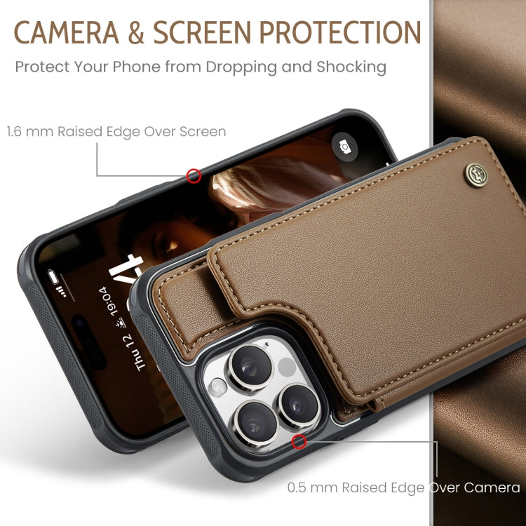 For iPhone 16 Pro Max CaseMe C22 Card Slots Holder RFID Anti-theft Phone Case(Brown) by CaseMe