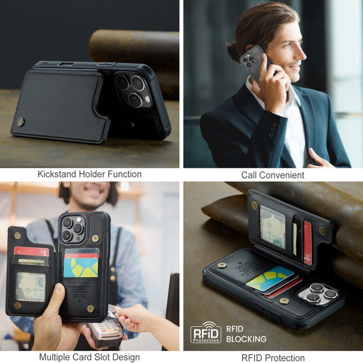 For iPhone 16 Pro Max CaseMe C22 Card Slots Holder RFID Anti-theft Phone Case(Black) by CaseMe