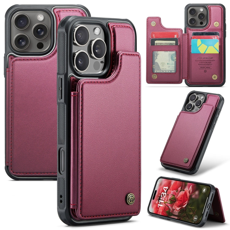 For iPhone 16 Pro Max CaseMe C22 Card Slots Holder RFID Anti-theft Phone Case(Red) by CaseMe