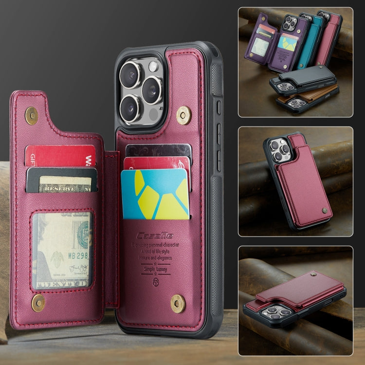 For iPhone 16 Pro Max CaseMe C22 Card Slots Holder RFID Anti-theft Phone Case(Red) by CaseMe